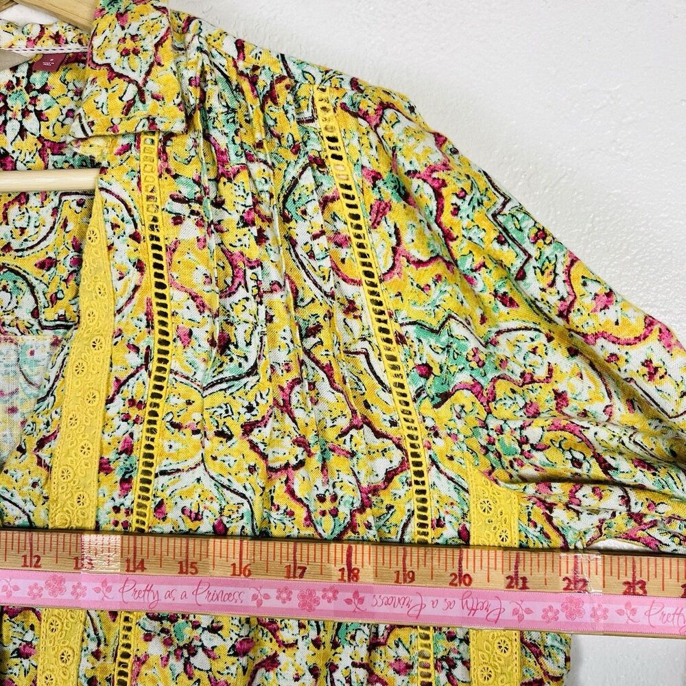 Anthropologie Pilcro Pintuck Peasant Blouse Yellow Floral Lace Trim Size S - Picture 12 of 16